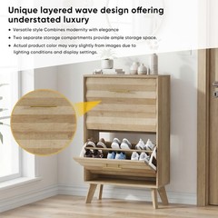 23.6-inch Mid-century Modern Freestanding Oak Wood Slim Flip-Top Shoe Cabinet