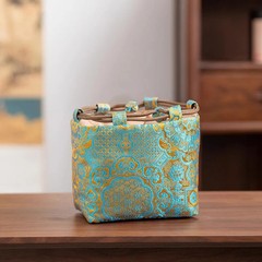 16cm Vintage Chinese Yun Brocade Tea Set Storage Bag Thickened Shockproof Pouch