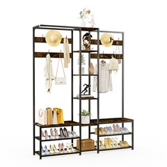 Coat Rack Hall Tree with Bench Entryway Corner Coat Stand 6 in 1 Large Organizer