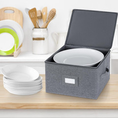 China Dinnerware Storage Box with Felt Dividers 12×8 Inches Stackable 4 Pack