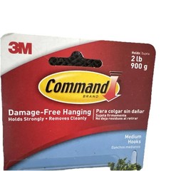3M Command Clear Medium Hooks Holds 2 lb 2 Hooks 4 Strips New
