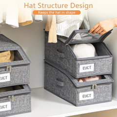 4 Pack Stackable Grey Hat Organizer with Clear Window & Sturdy Handle