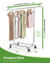 HOKEEPER Rolling Commercial Grade Clothing Garment Racks Sing Rail Adjustable US