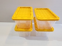 4 x Lowe’s Teeny Tiny Tote Mini Plastic Storage Totes New, Clear Yellow