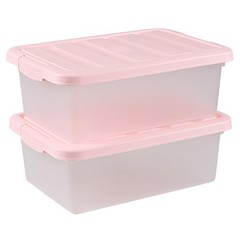 14 Quart Plastic Latching Storage Bin, Frosted Clear Storage Box with Pink Li…