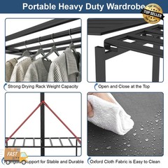 59″ Portable Heavy Duty Metal Closet Foldable Covered Clothes Rack with Cover