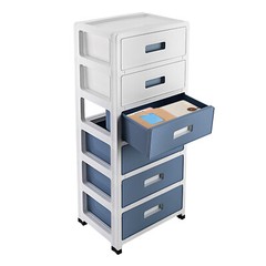 33in Blue White 6-Drawer Organizer, Household/Office Storage Cabinet Drawer Type