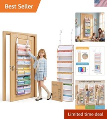 5 Tiers Adjustable Weekly Over Door Organizer with 10 Mesh Side Pockets, 44 l…