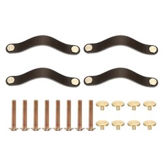 4 Pcs Leather Drawer Pulls 6.3 Inch Hole Center Dresser Door Handle Black