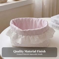 Quilted Textile Basket Open Top Lace Trim Basket Lightweight for Desk