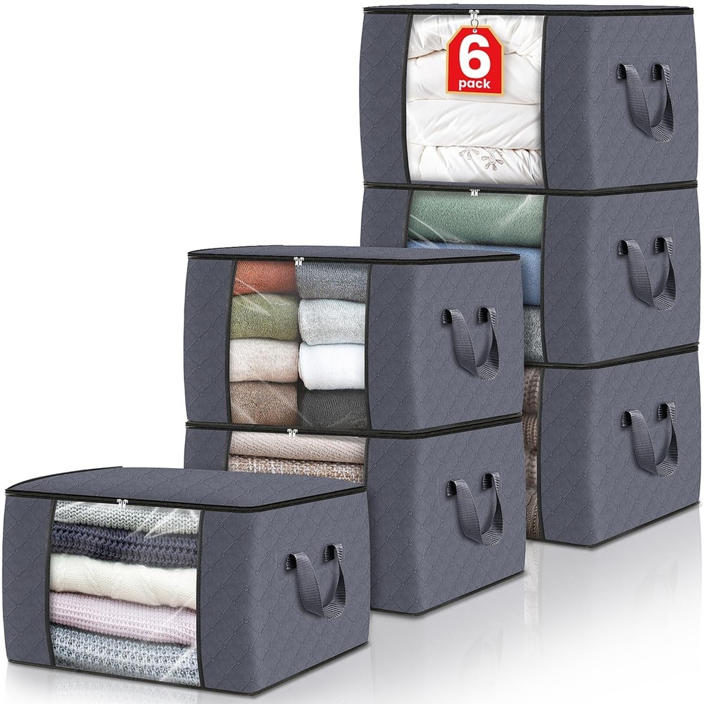 6 Pack Storage Bags For Clothes And Blanket, Foldable Closet Organizers And