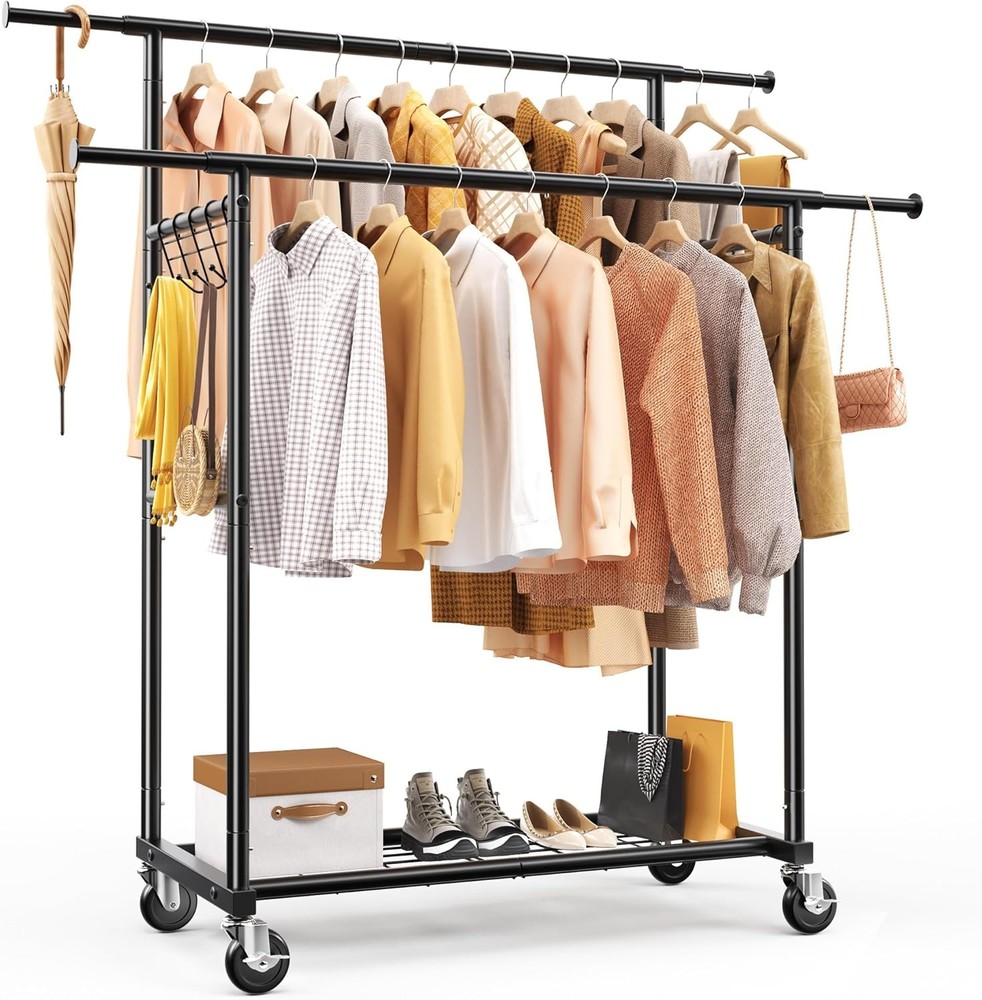 HOKEEPER Double Rod Clothes Rack Heavy Duty Clothing Rack 450LBS Garment Rack