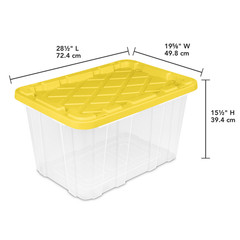 Sterilite 27 Gallon Industrial Storage Tote Bin Clear / Yellow Lid, 4 Pack