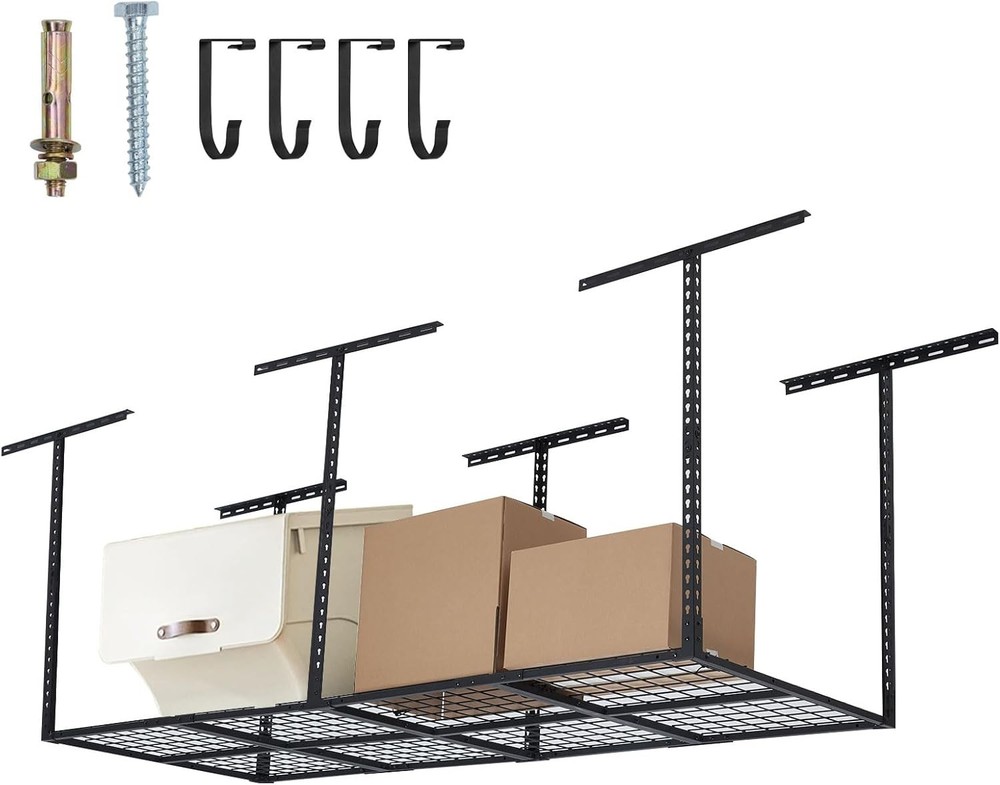 600LB Capacity Ceiling Storage Rack, 96x36in Steel, Adjustable Garage Organizer