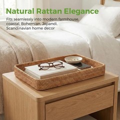 Lightweight and Elegant Rattan Wicker Tray – Perfect for Home Decor 14.6″ x 9.1″