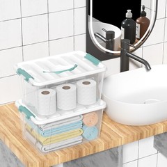 Idotry 14 Quart Latching Storage Box, Stackable Bin W/ Latch Lid &Handle, 6 Pack