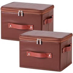 2PCS Storage Bins Boxes with Zipper Lid PU Leather Waterproof Fabric Lidded S…