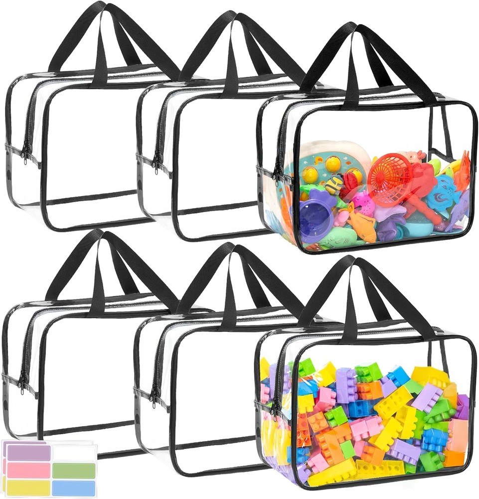 6Pcs 11.8*8.66*3.9in Large Toy Storage Bags Clear Waterproof Toy Organizer Bags