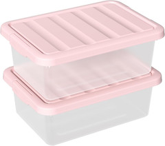 Stylish 14 Quart Clear Storage Boxes with Pink Lids – Set of 2