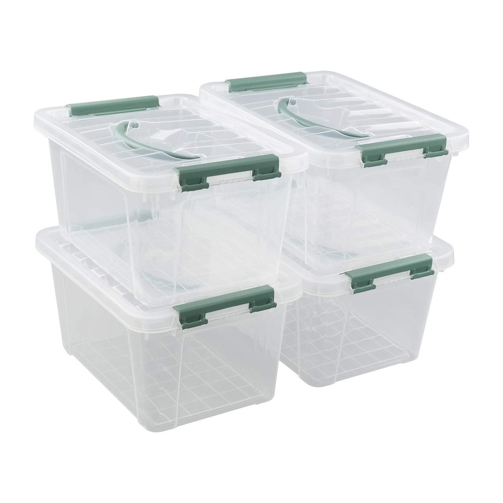 4 Pack 6 Quarts Clear Storage Box Tote Plastic Bins Lids Organization