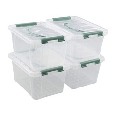 4 Pack 6 Quarts Clear Storage Box Tote Plastic Bins Lids Organization