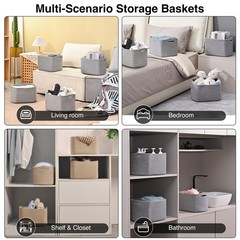 Small Storage Baskets Woven Cotton Rope Shelf Book Bin Grey 12.5×9.1×7.9 4 Pack