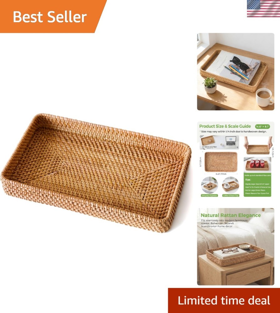 Lightweight and Elegant Rattan Wicker Tray – Perfect for Home Decor 14.6″ x 9.1″