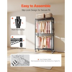 Uimoso Adjustable 3-Tier Rolling Garment Rack for Clothing Storage, Black