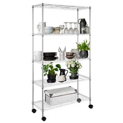 5-Tier Shelves Wire Unit Rack Large Space Storage Rolling with 4 Wheel Casters
