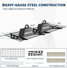 2pcs 2 X 6FT Garage Wall Shelving Heavy Duty Wall Mounted Shelving Easy Assembly