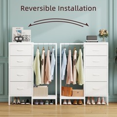2-in-1 Tall Dresser Clothes Rack 4 Drawer Storage Anti-Tip Small Space New