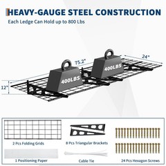 2pcs 2 x 6FT Garage Wall Shelving Wall Mounted Heavy Duty Shelving Easy Assembly