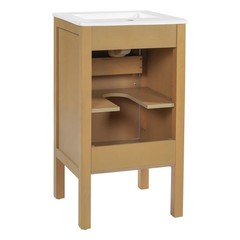 18 Inch Natural Wood Bathroom Vanity Cabinet with Ceramic Sink Adjustable Shelf