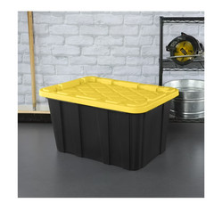 Sterilite Storage Bins 27 Gallon, Stackable Plastic Totes w/ Lids, Black Yellow