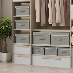Grey Collapsible Storage Boxes Bins With Lids Cotton Linen 13×9.1×7.9 Inch