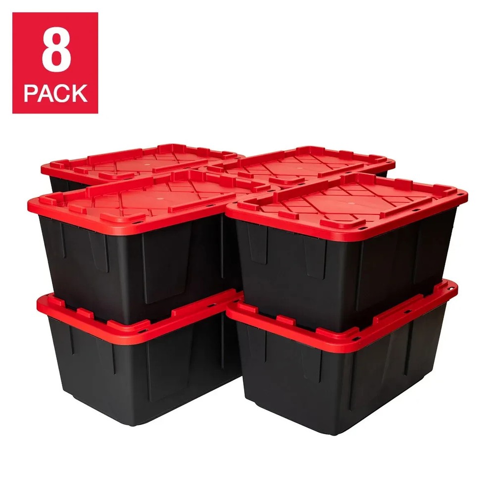 Greenmade 27 Gallon Storage Bin Tote with Lid Heavy Duty 8-Pack