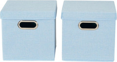 Café Cube Bin Storage Set with Lids & Handles – 2 Pack, Baby Blue Linen