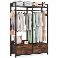 Rustic Closet Organizer with 4 Large Drawers, Freestanding Clothes Garment Rack