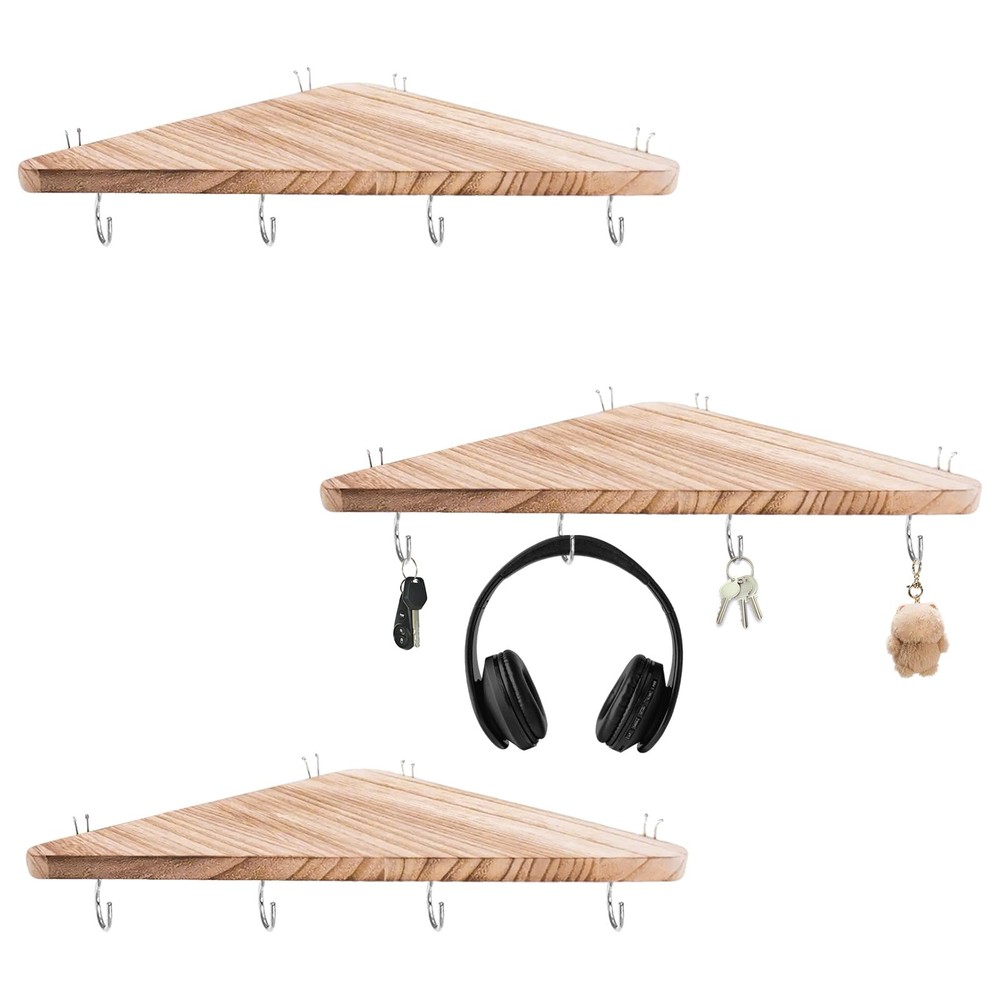 Cubicle corner shelf with hook：3pcs 16.5in wood triangle cubicile hanging she…