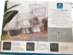 Shoe Box Storage Organizer, Stackable, Clear 4 Pack, New, Damaged Open Box