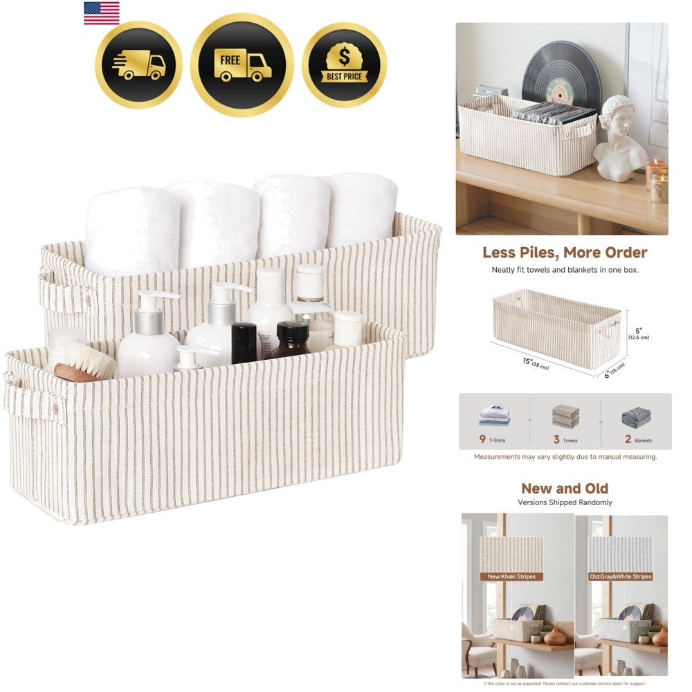 Narrow Storage Bins, Small Basket for Closet and Shelves, Fabric Organizer wi…