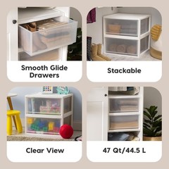 47 Qt. Extra-Large Stackable Storage Drawer Plastic Drawer Organizer W/ Clear