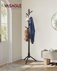 Solid Wood Coat Rack – Free Standing Tree Design with 8 Hooks, Adjustable Height