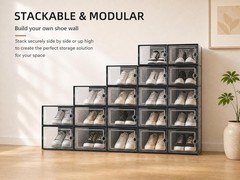 12 Pack X-Large Clear Stackable Shoe Storage Boxes Plastic Sneaker Organizer