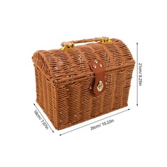 Traditional Style Light Brown Woven Mahjong Storage Box with Handle and Lid