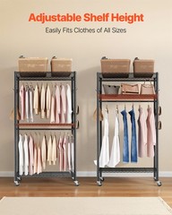 VEVOR Rolling Clothes Rack 3 Tiers Adjustable Height Clothing Garment Rack Black