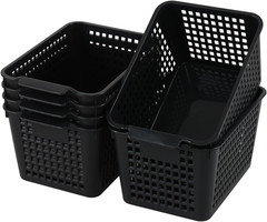 6 Pack Black Plastic Baskets for Desktop Organization and Storage Solutions