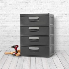 Sterilite 4-Drawer Storage Unit Durable Plastic for Garage, Basement – Dark Gray