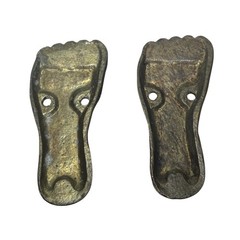 2 Small Solid Brass Foot Shaped Key Wall Hooks