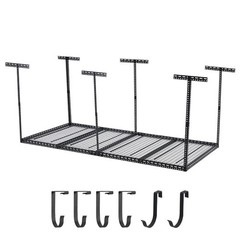 4X8FT Overhead Garage Storage Rack Ceiling Mounted Shelving w/6Vertical Posts